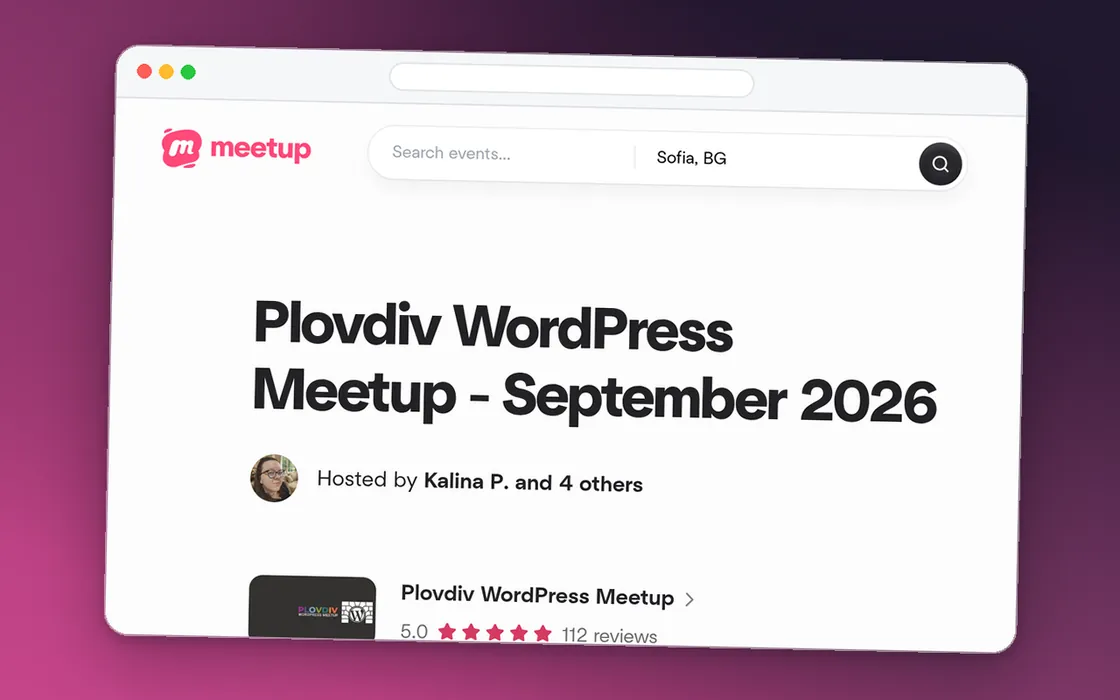 Екранна снимка на събитието Plovdiv WordPress Meetup - September 2026 в Meetup.com